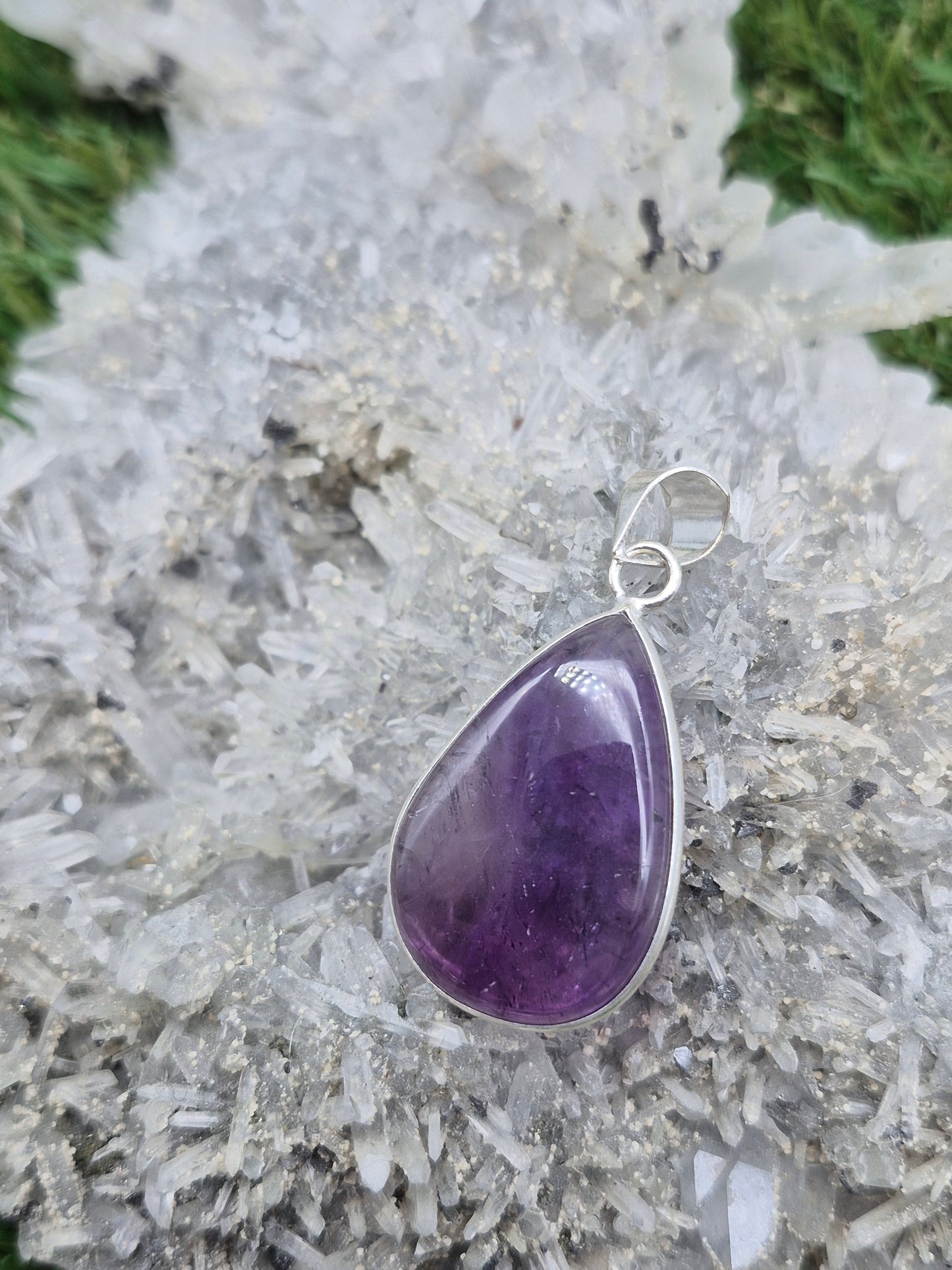 Amethyst Silver Plated Necklace in Steel Chain - Purple Crystal Pendant
