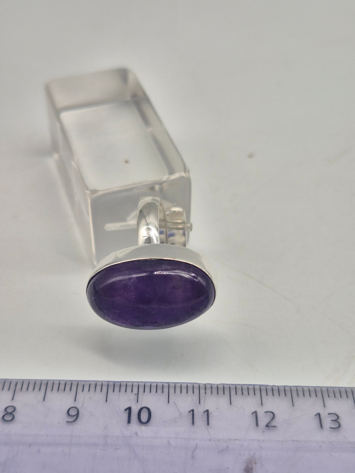 Amethyst Adjustable Ring – Silver Plated Cabochon - Purple Healing Crystal Jewelry