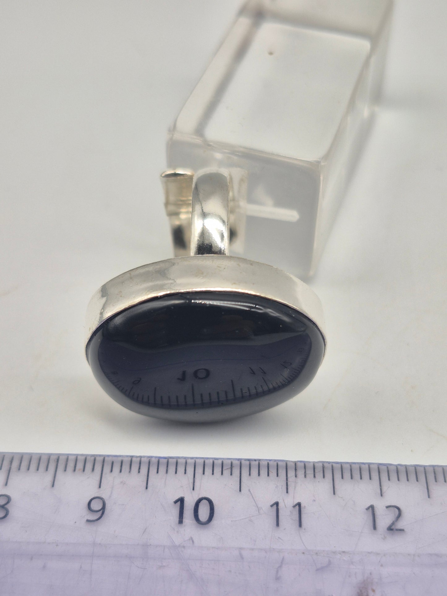 Black Obsidian Adjustable Ring – Silver Plated Cabochon Protection Crystal Jewelry