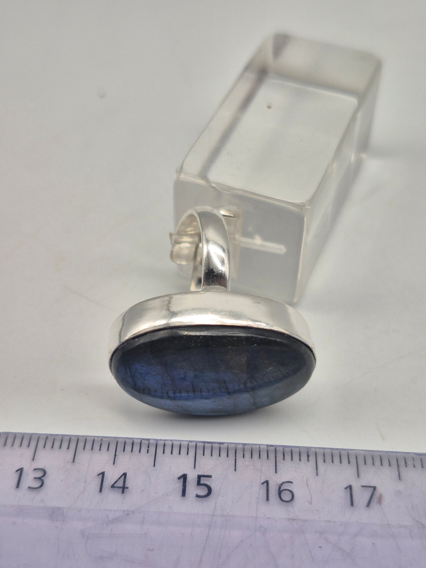 Labradorite Adjustable Ring – Silver Plated Cabochon - Iridescent Healing Crystal Jewelry