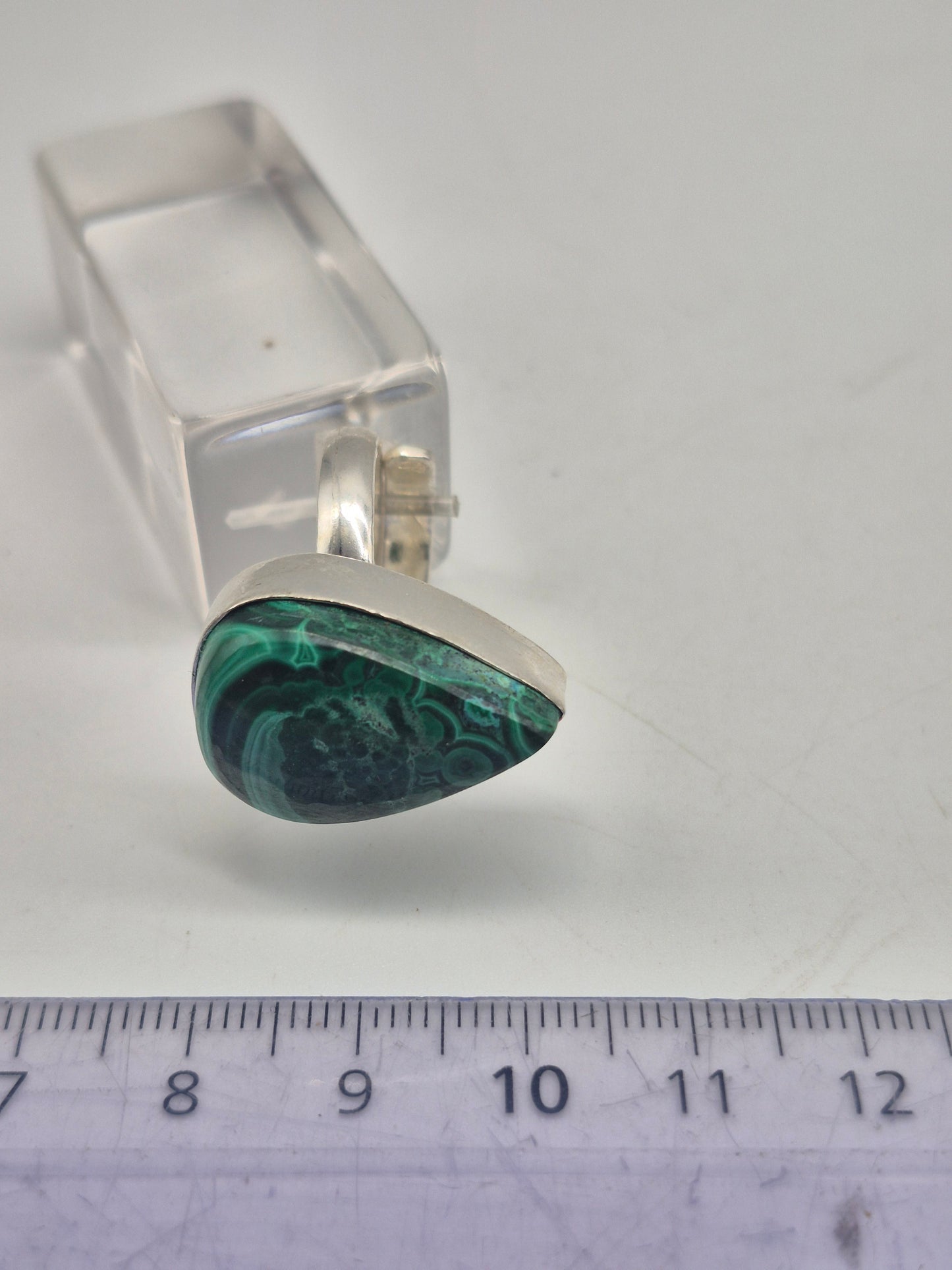 Malachite Adjustable Ring – Silver Plated Green Cabochon - Healing Crystal Jewelry