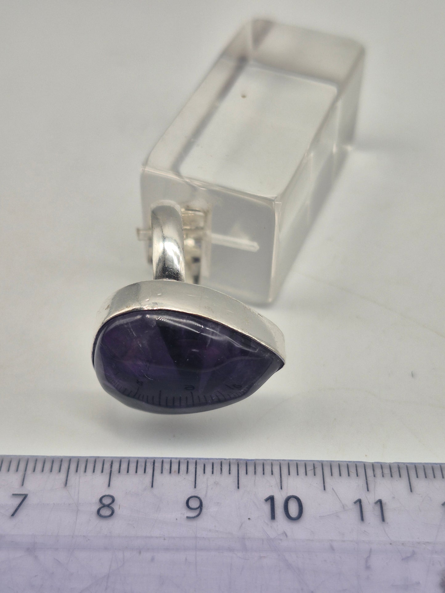 Amethyst Adjustable Ring – Silver Plated Cabochon - Purple Healing Crystal Jewelry