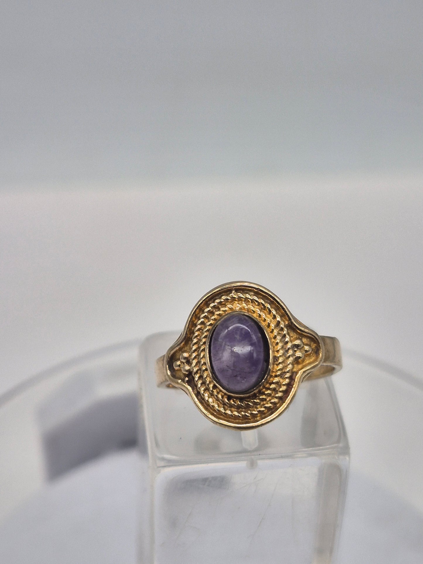 Amethyst Crystal Brass Adjustable Ring
