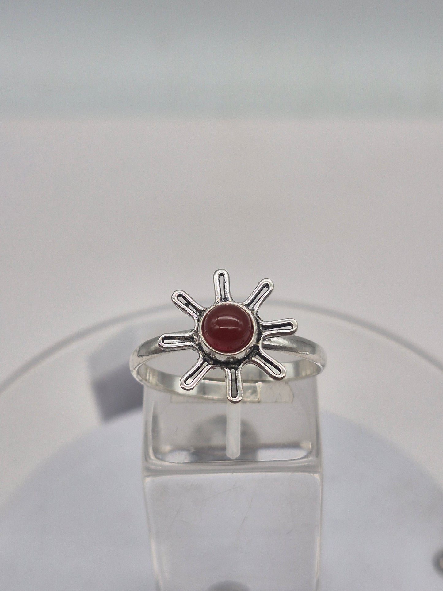 Carnelian Crystal Silver Plated Adjustable Ring