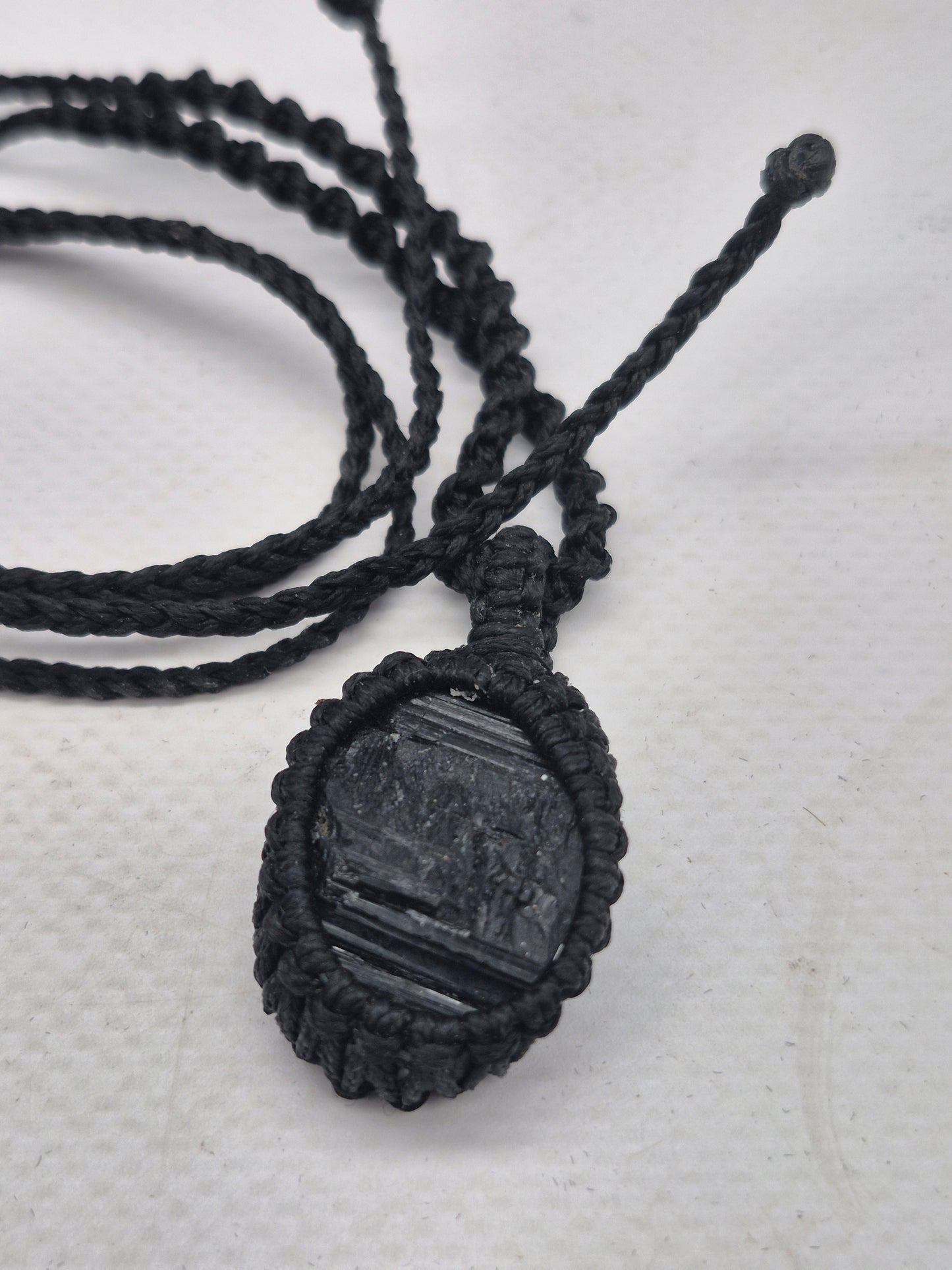 Handmade Black Tourmaline Macrame Necklace: Protection Crystal