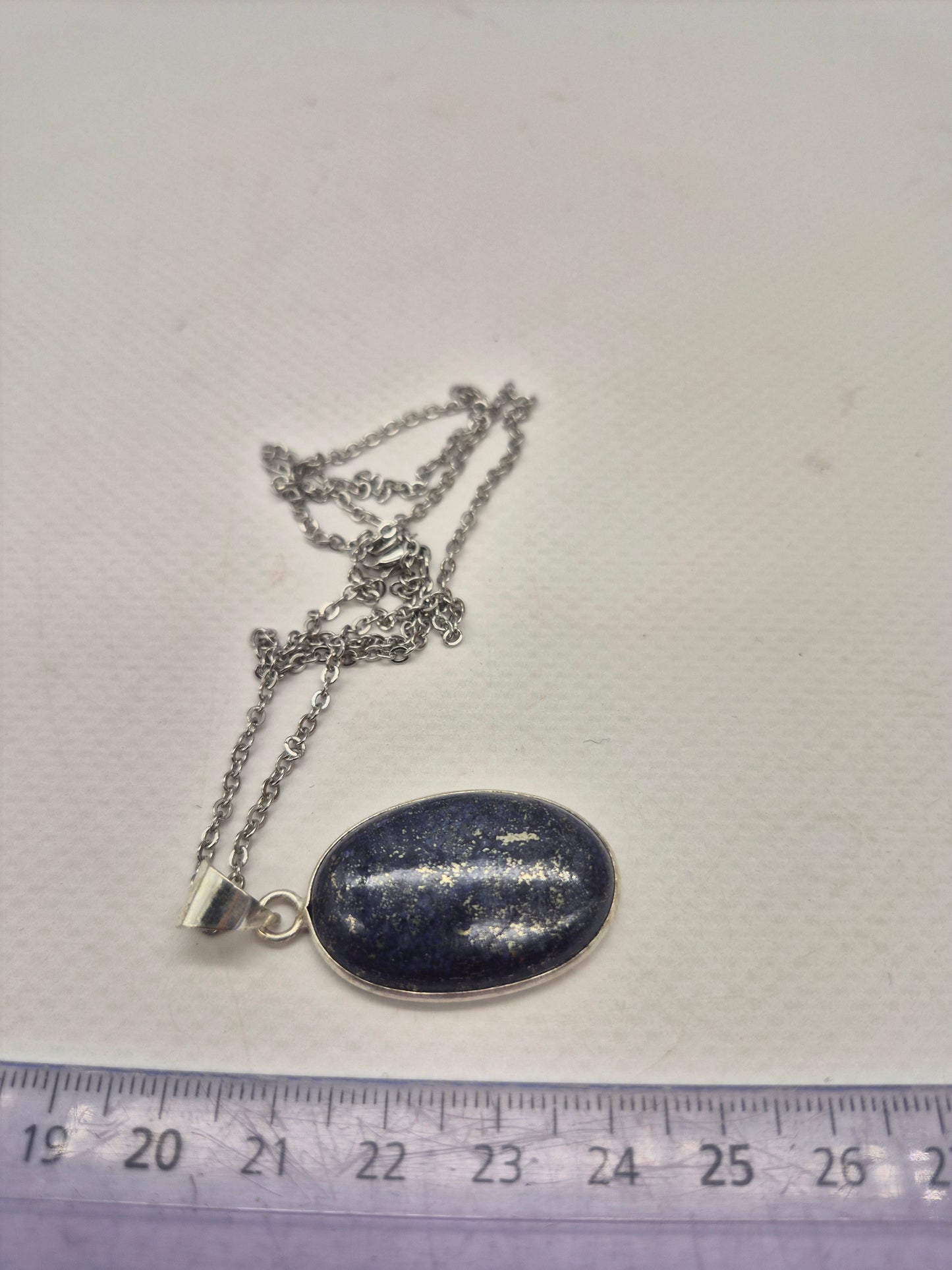 Lapis Lazuli Silver Plated Necklace Oval shaped with Stainless Steel Chain
