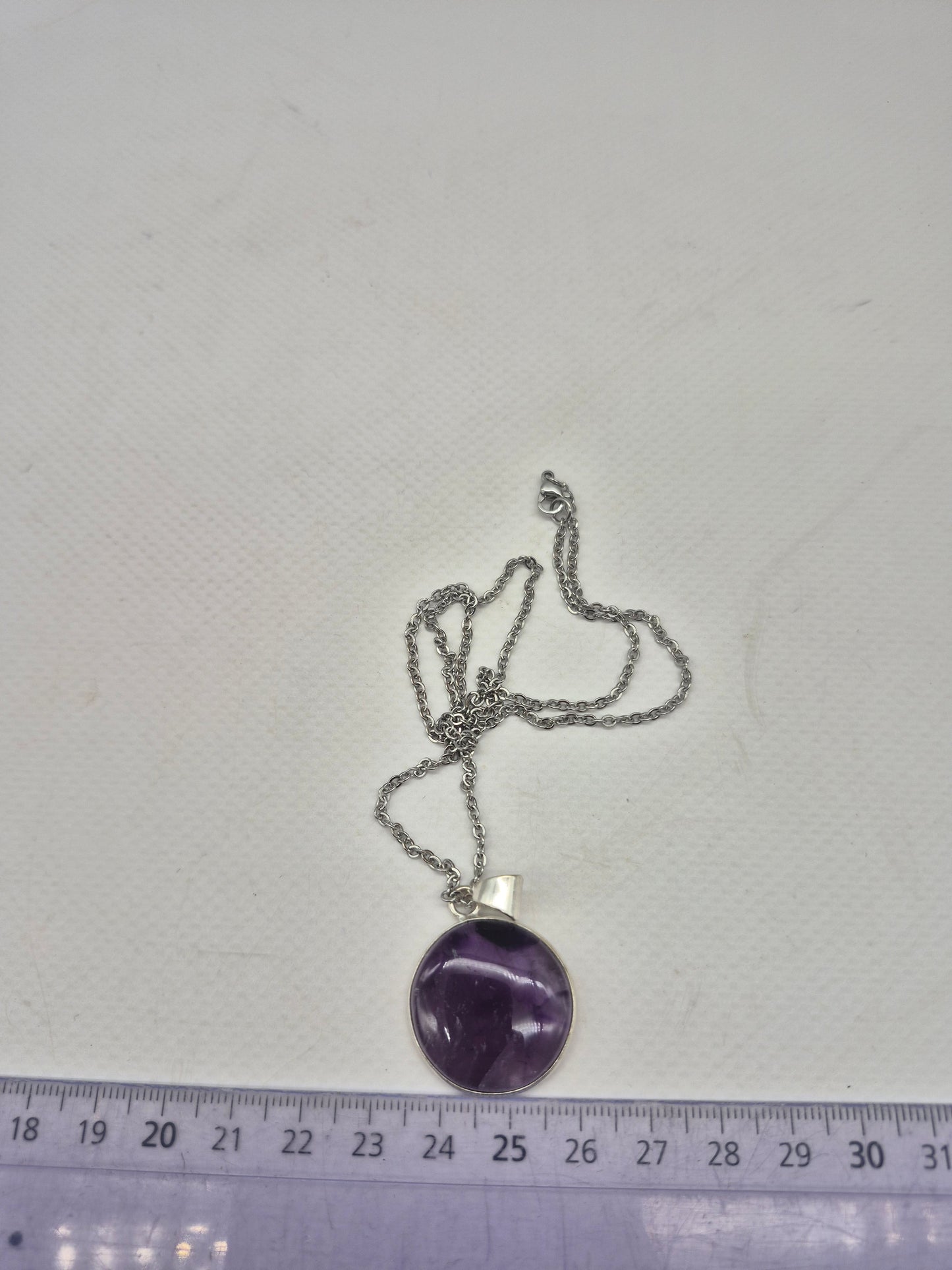 Natural Amethyst Silver Plated Necklace Round Shaped