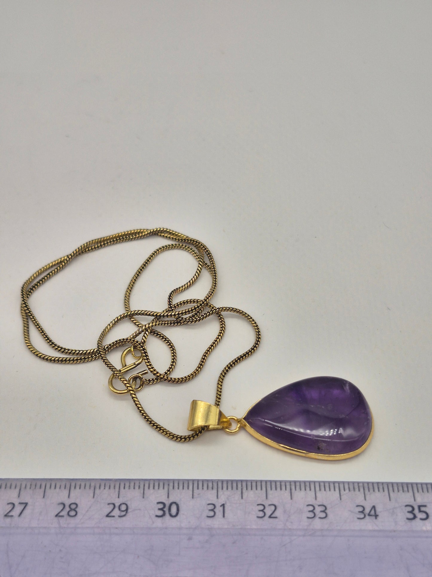 Amethyst Brass Pendant Healing Crystal Tear Shaped
