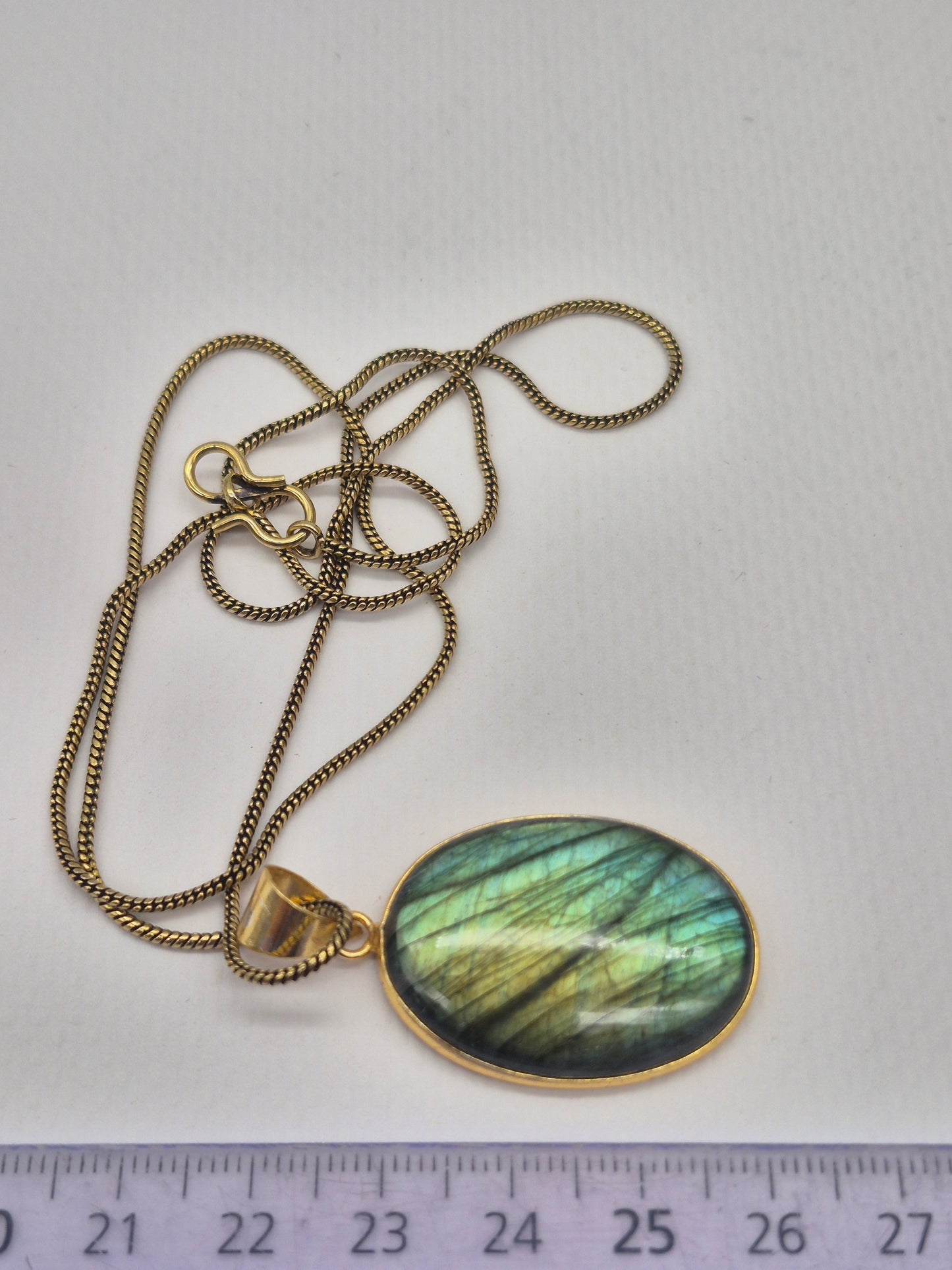Labradorite Cabochon Brass Necklace - Brass Chain