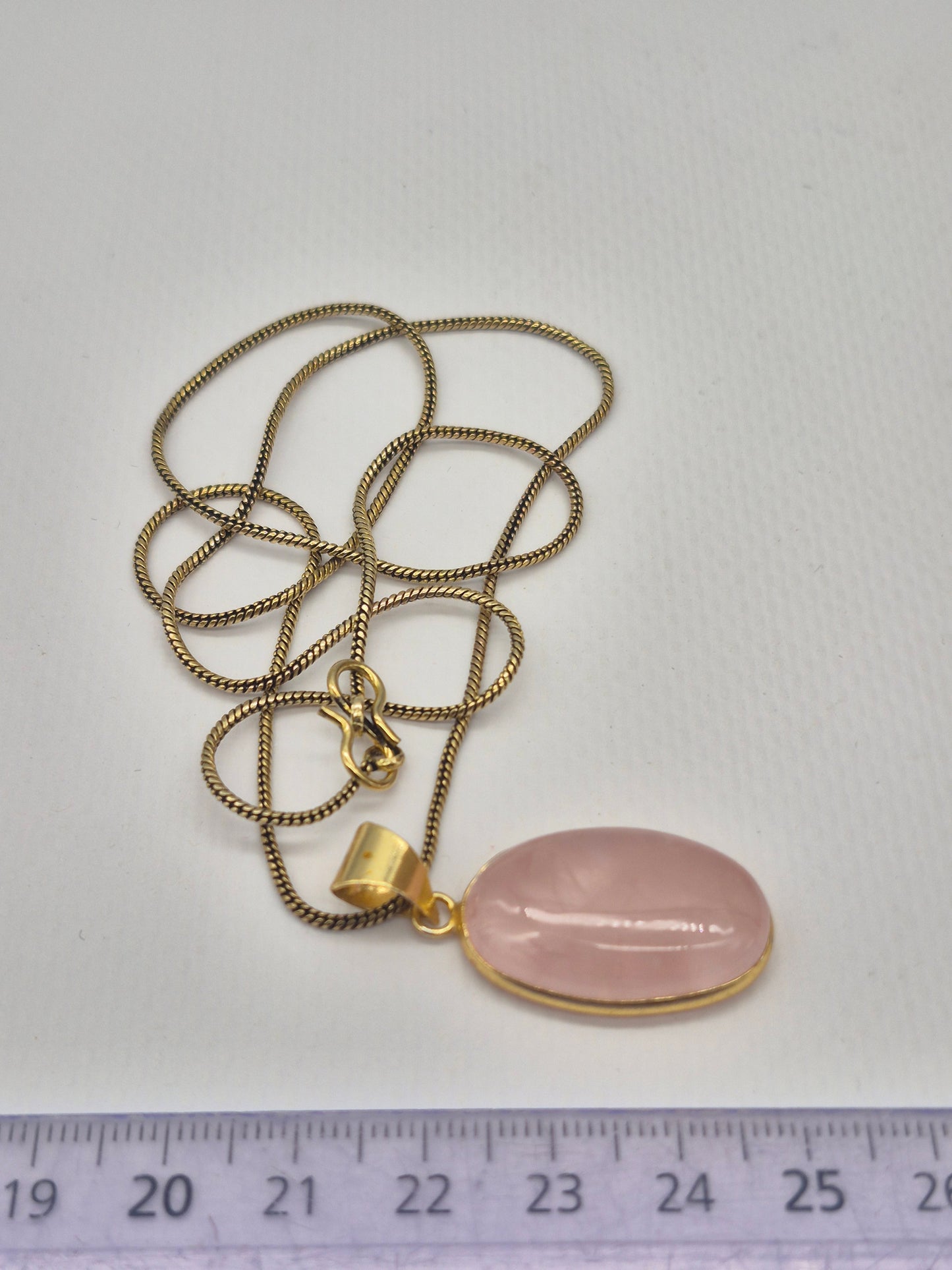 Rose Quartz Cabochon Cut Brass Necklace
