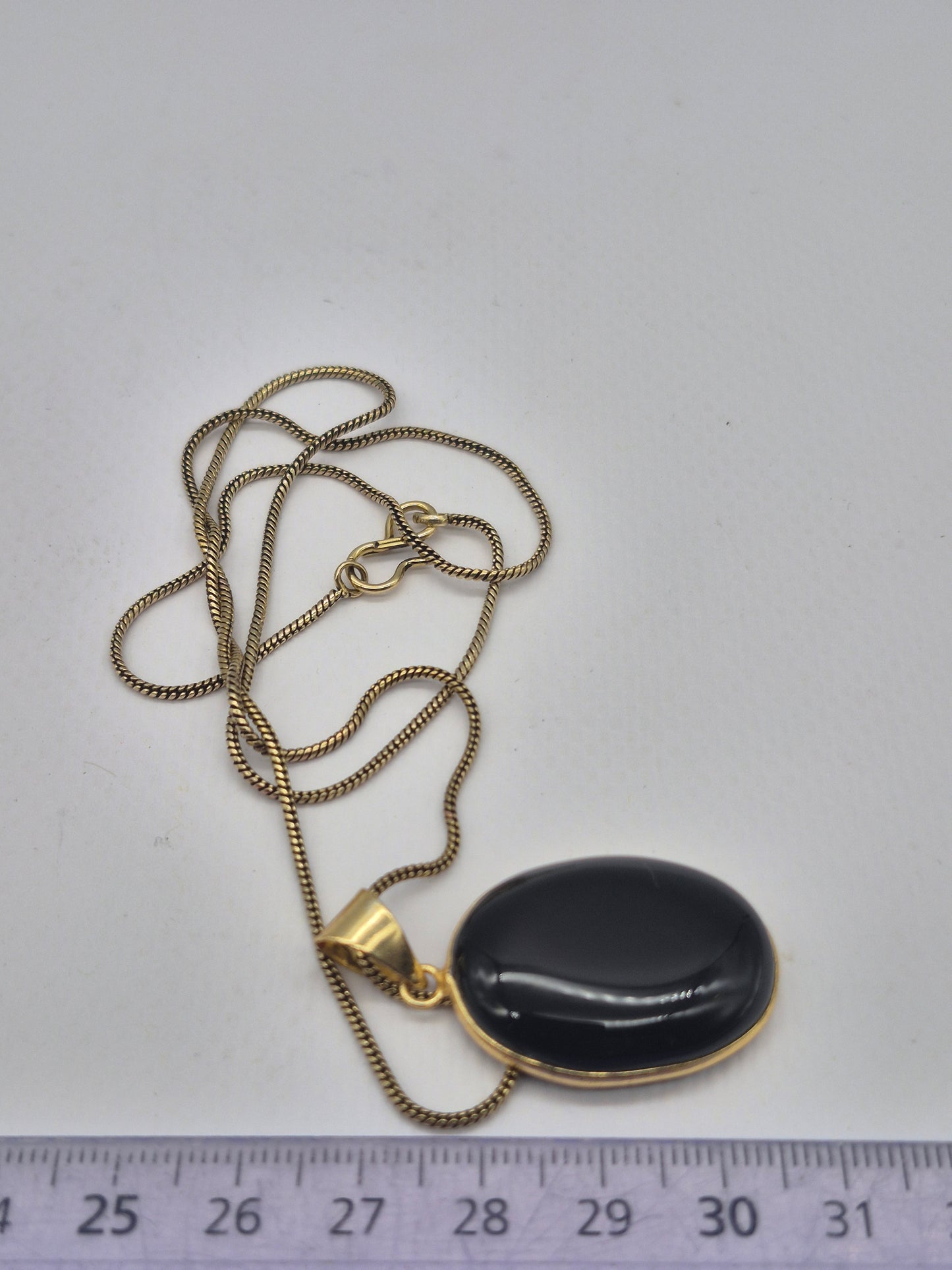 Black Obsidian Brass Pendant Cabochon Cut Healing Crystal