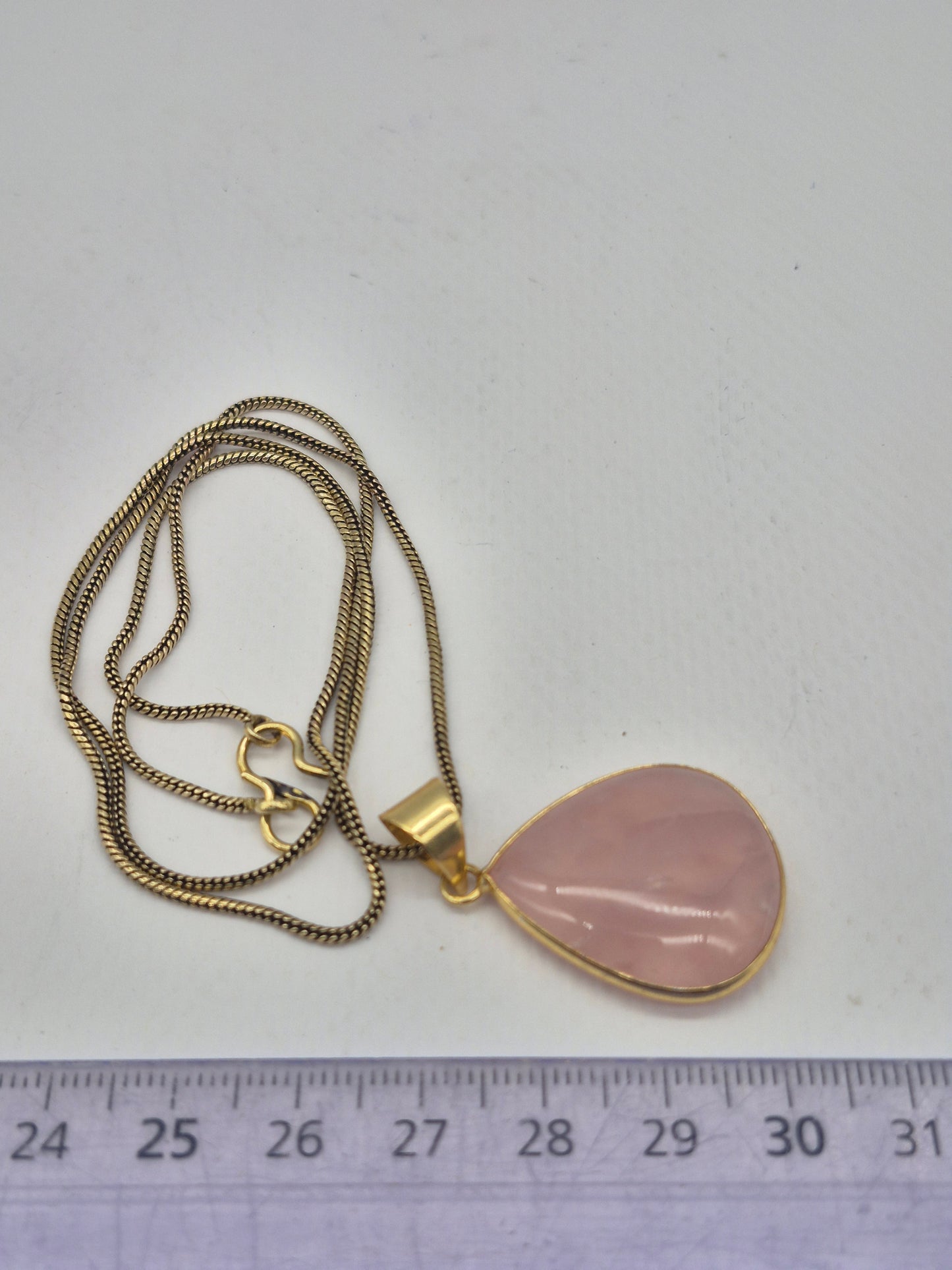 Rose Quartz Cabochon Cut Brass Necklace