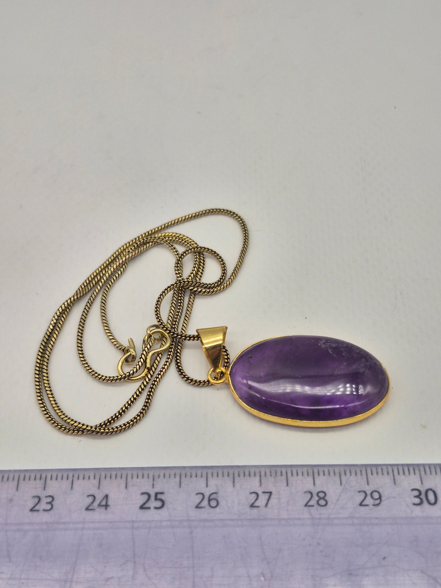 Amethyst Brass Pendant Healing Crystal Oval Shaped