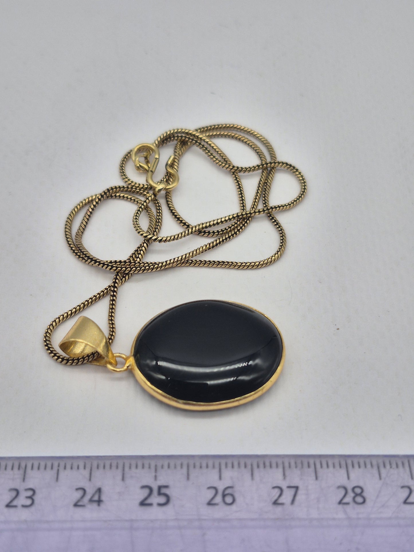 Black Obsidian Brass Pendant Cabochon Cut Oval Shaped Healing Crystal
