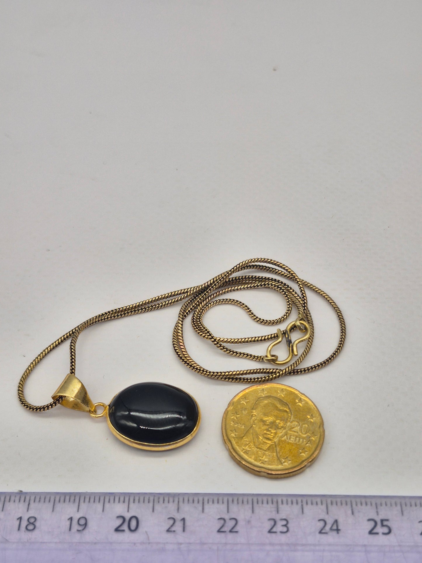 Black Obsidian Brass Pendant Cabochon Cut Oval Shaped Healing Crystal