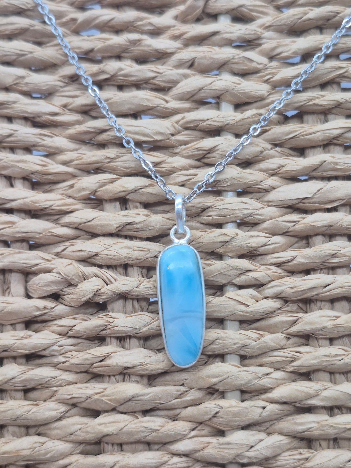 Larimar Silver 925 Necklace – Larimar Pendant in Silver Bezel with Stainless Steel Chain