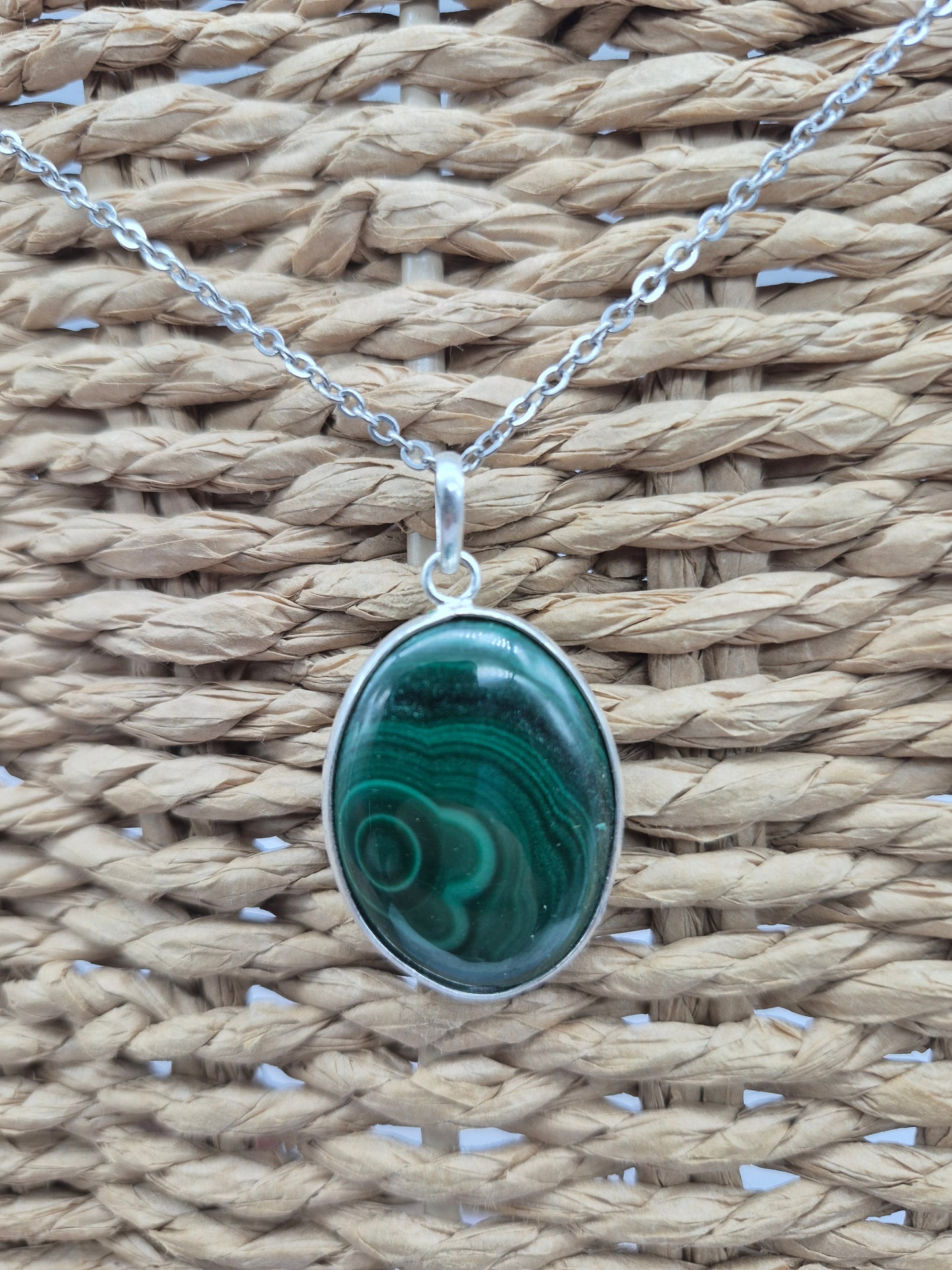 Malachite Crystal Oval Shaped Silver 925 Necklace