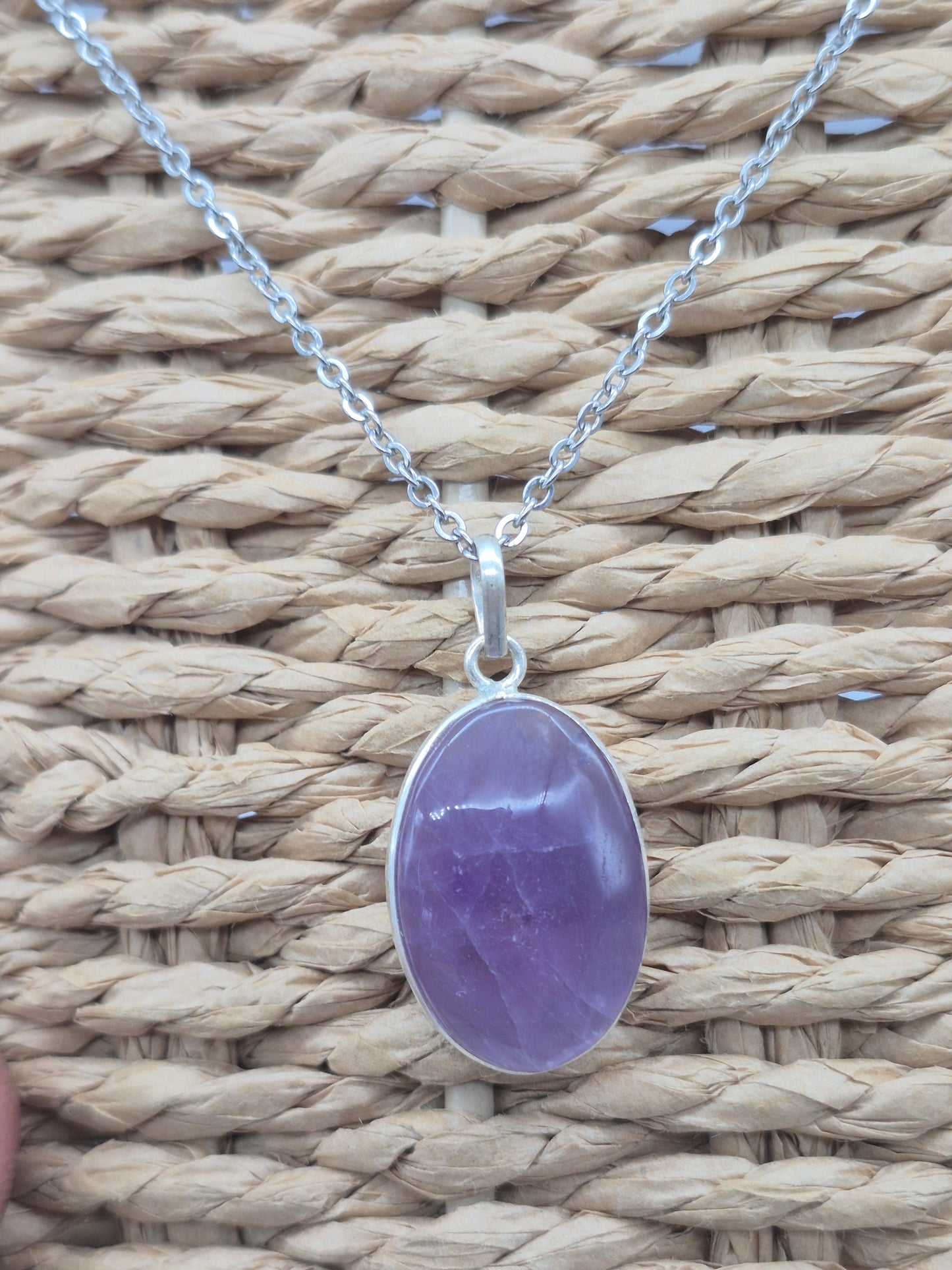 Amethyst Silver 925 Oval Pendant - Cabochon Crystal Necklace
