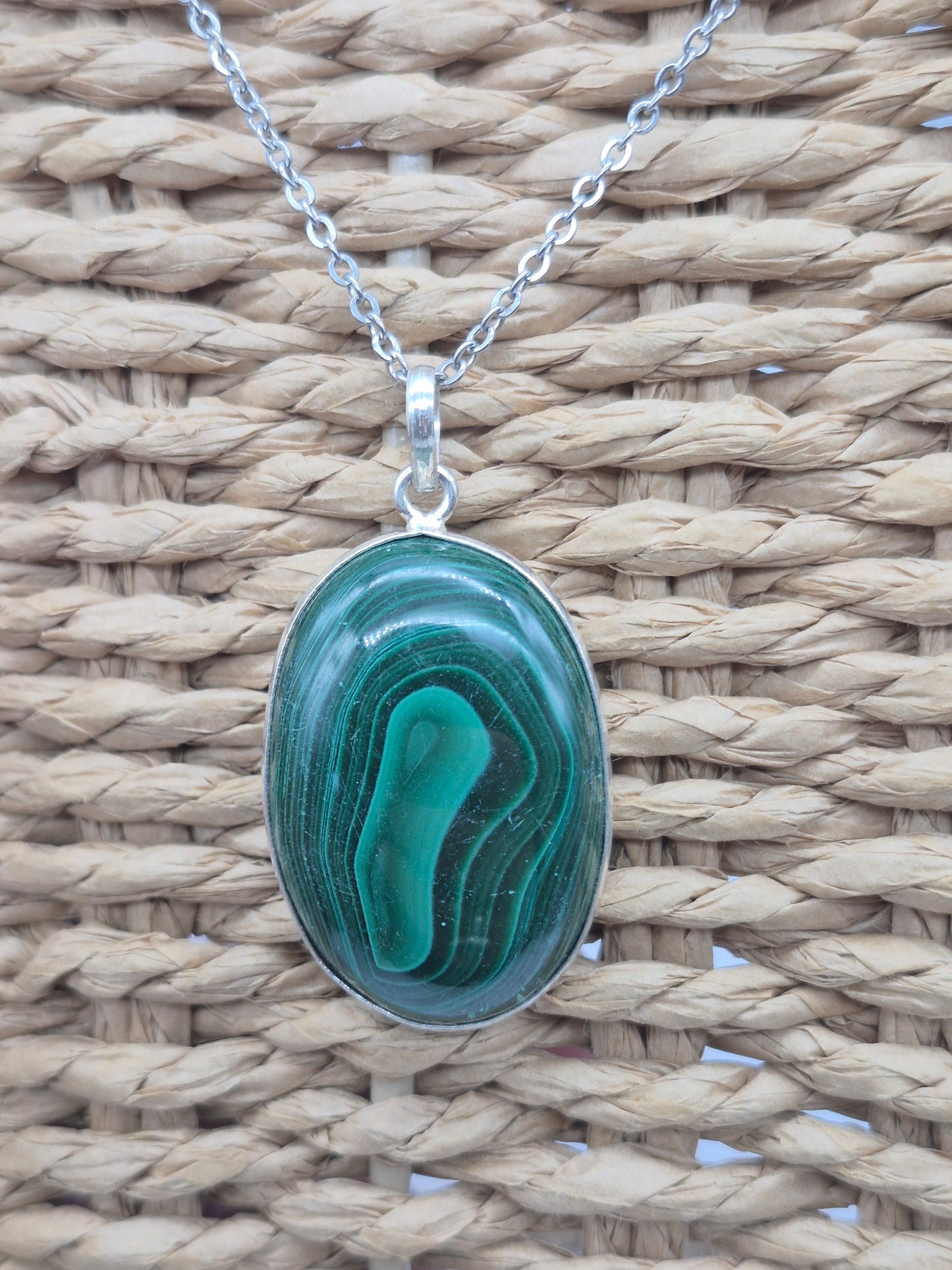 Malachite Crystal Oval Shaped Silver 925 Necklace