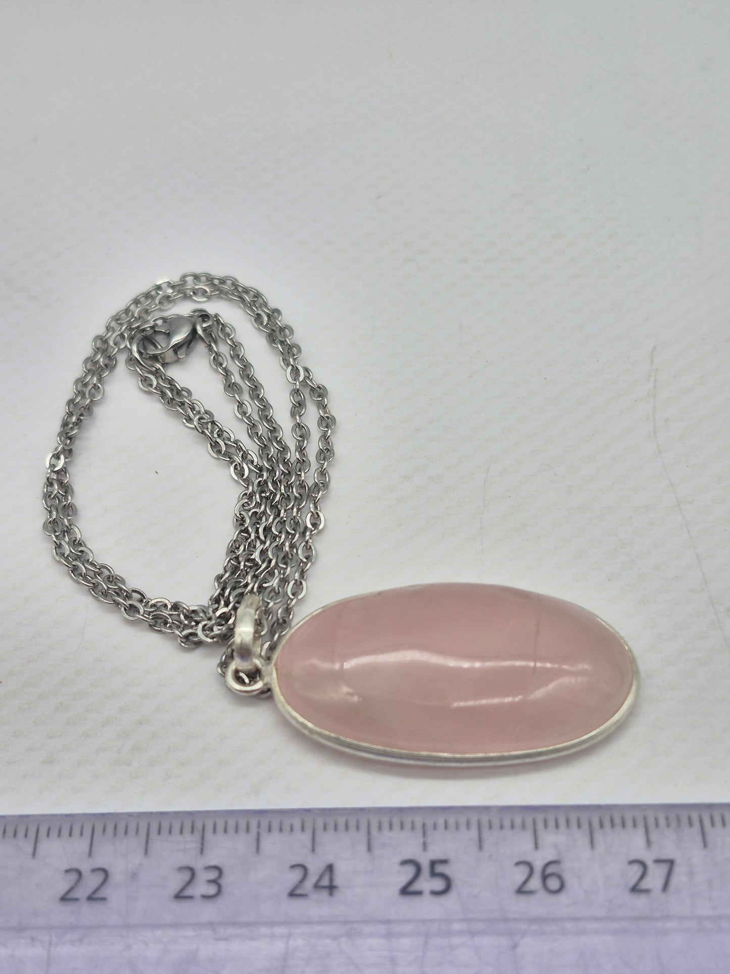 Rose Quartz Silver Necklace: Crystal Pendant with Stainless Steel Chain