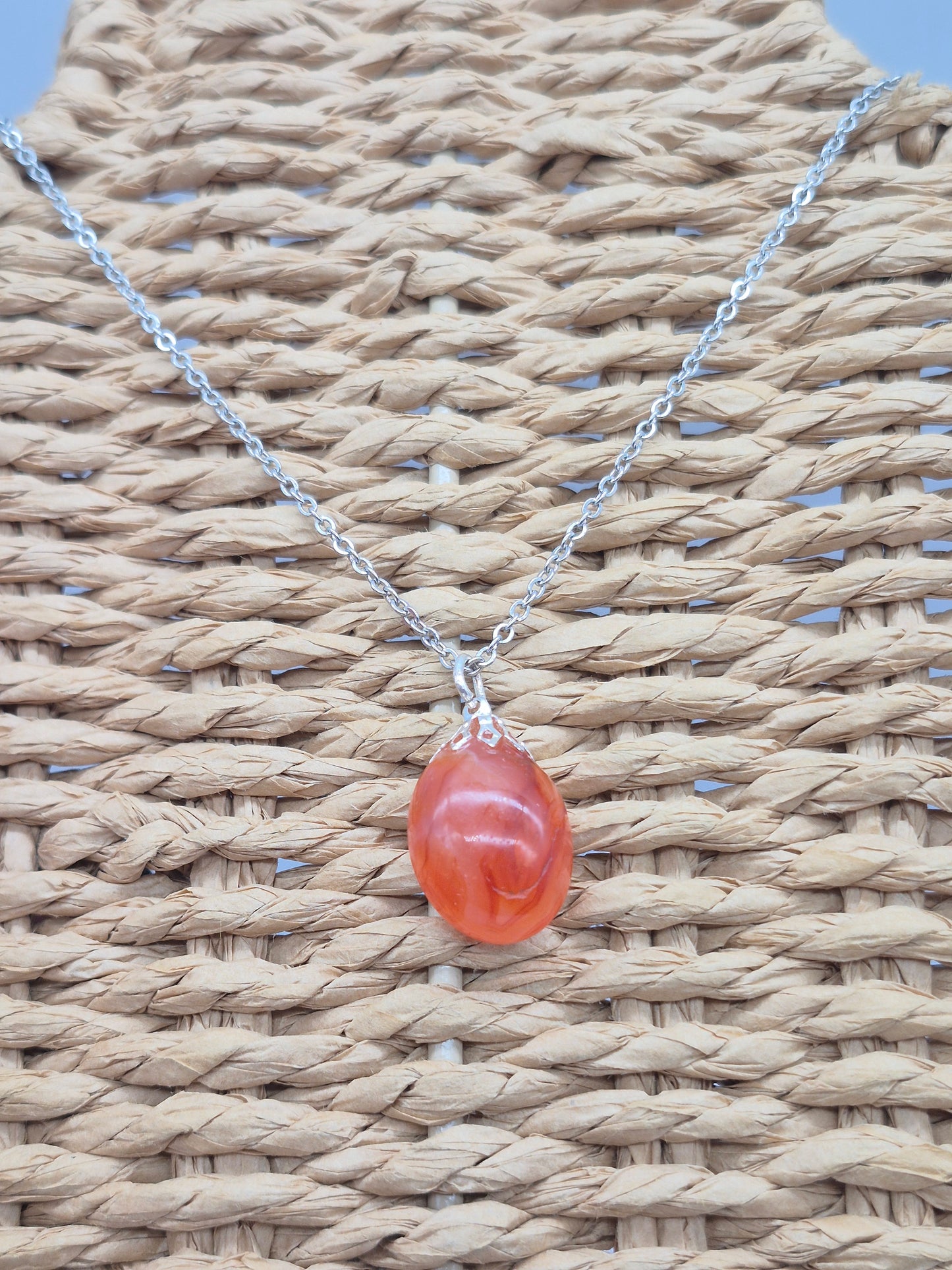 Carnelian Crystal Necklace with Silver Hook, Stailnless steel Chain, Healing Crystal