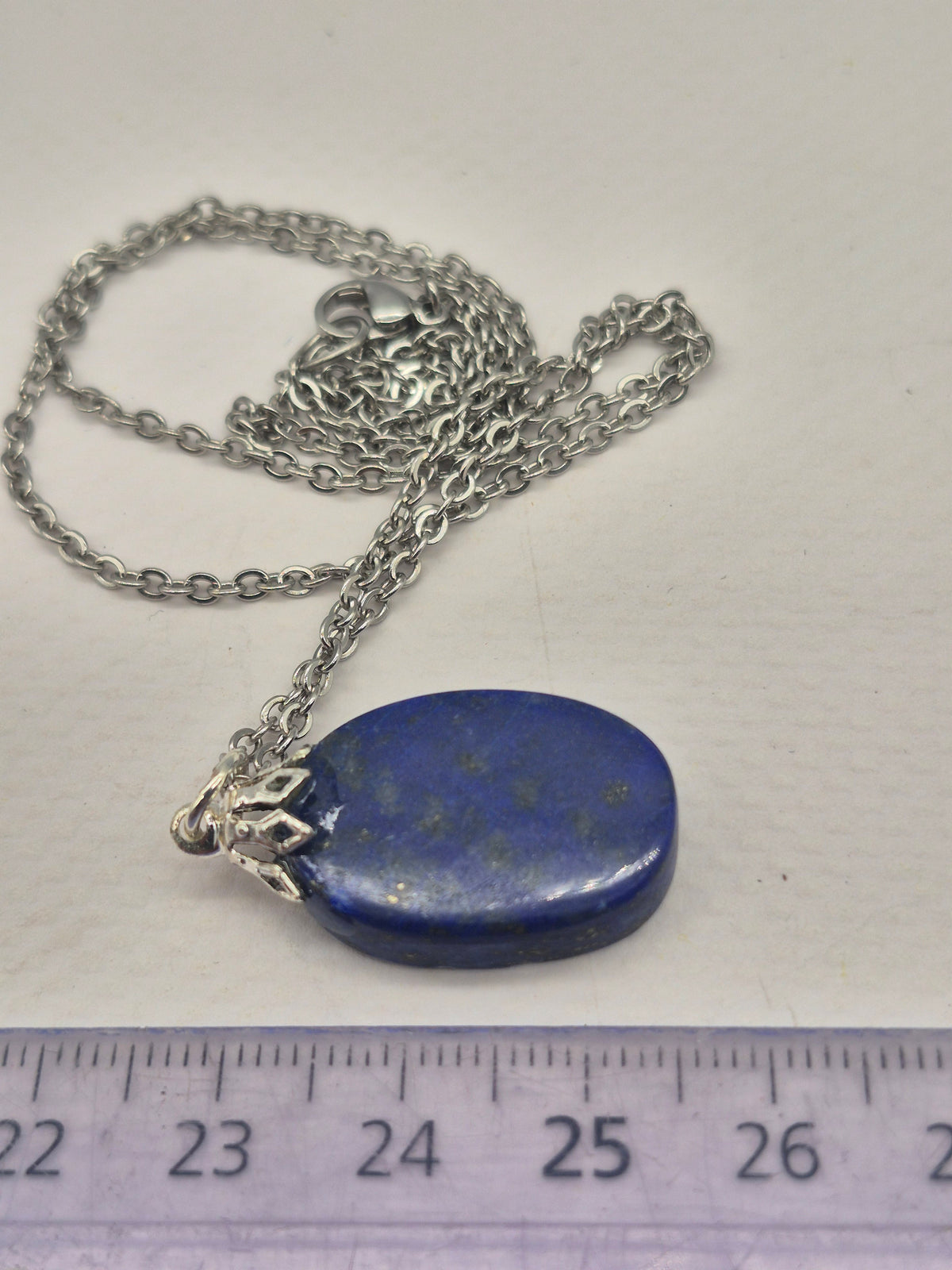 Lapi Lazuli Crystal Necklace, Lapis Lazuli Pendant Silver Hoop