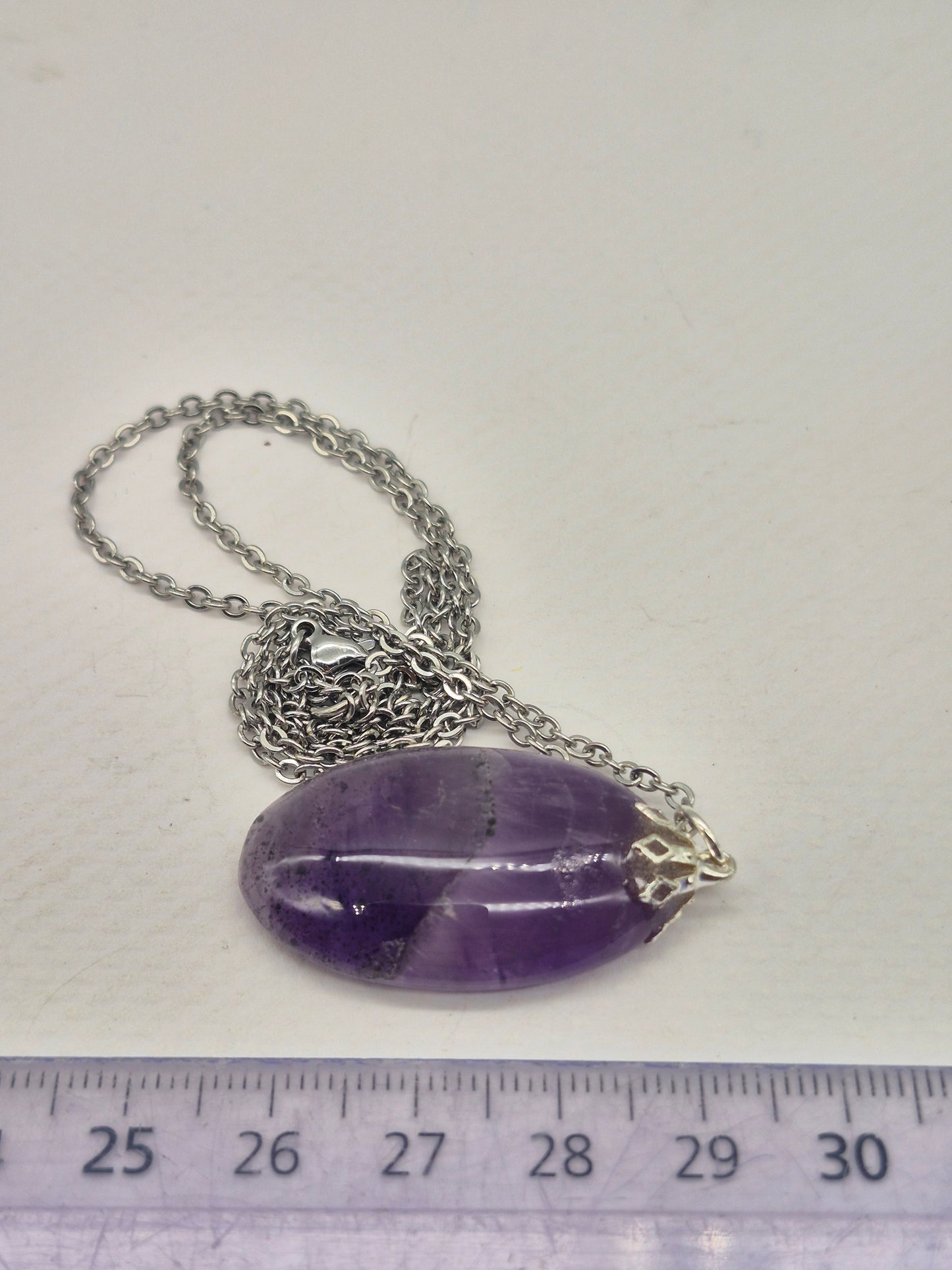 Amethyst Pendant Silver Hoop, Stailnless steel Chain, Healing Crystal