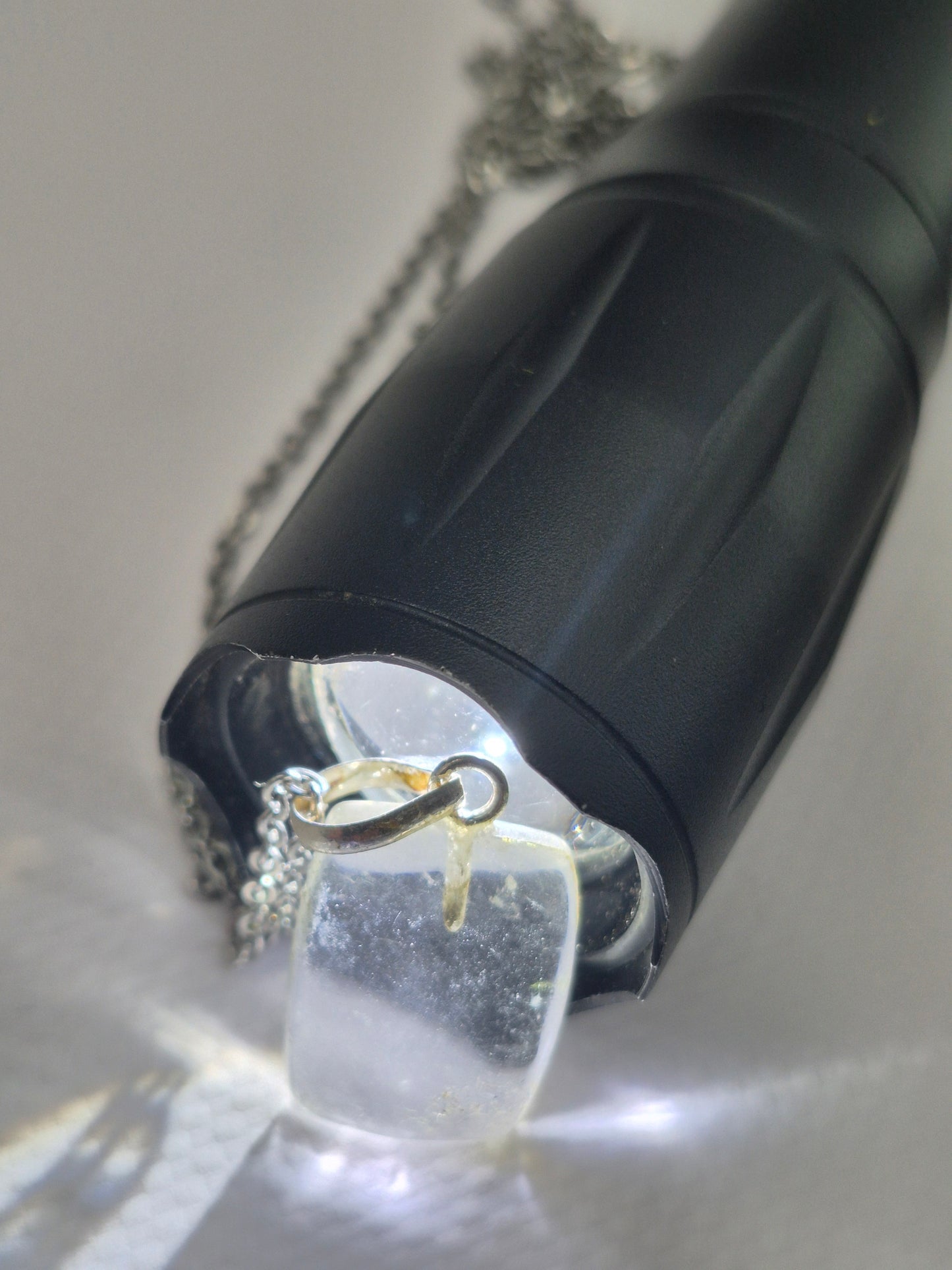 Clear Quartz Necklace Square Shaped Silver Hoop, Stailnless steel Chain, Healing Crystal