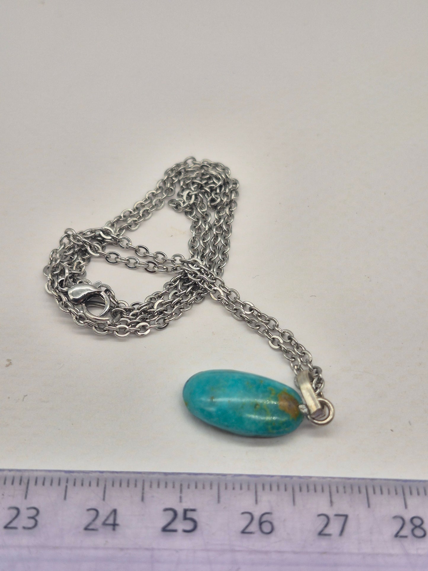 Authentic Natural Turquoise Oval Pendant: Stailnless steel Chain, Healing Crystal