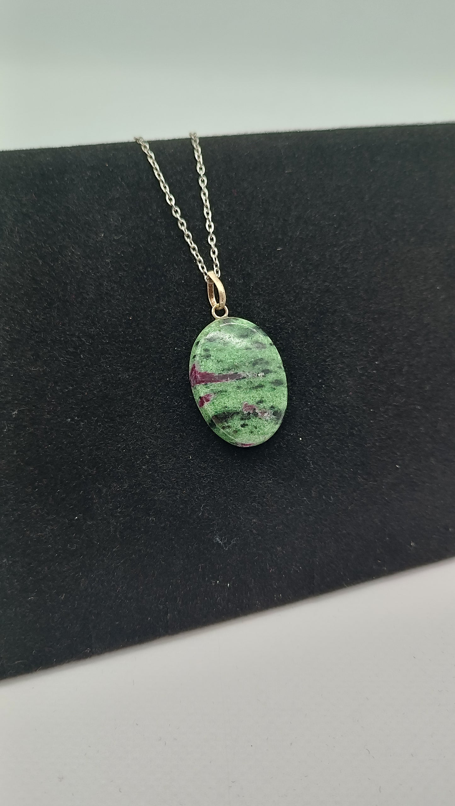 Ruby Zoisite Crystal Necklace Sterling Silver 925 Hook