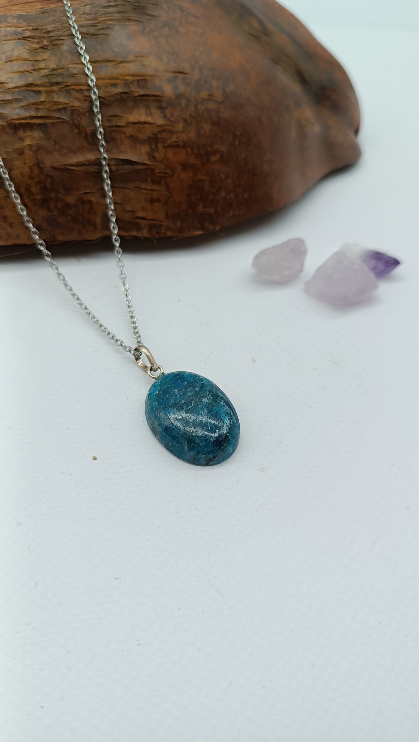 Blue Apatite Crystal Necklace Silver 925 with hook