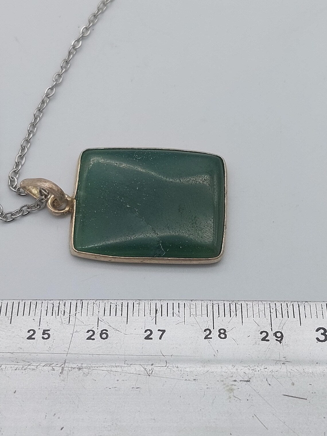 Green Aventurine Necklace – Crystal Pendant in Silver Bezel with Stainless Steel Chain