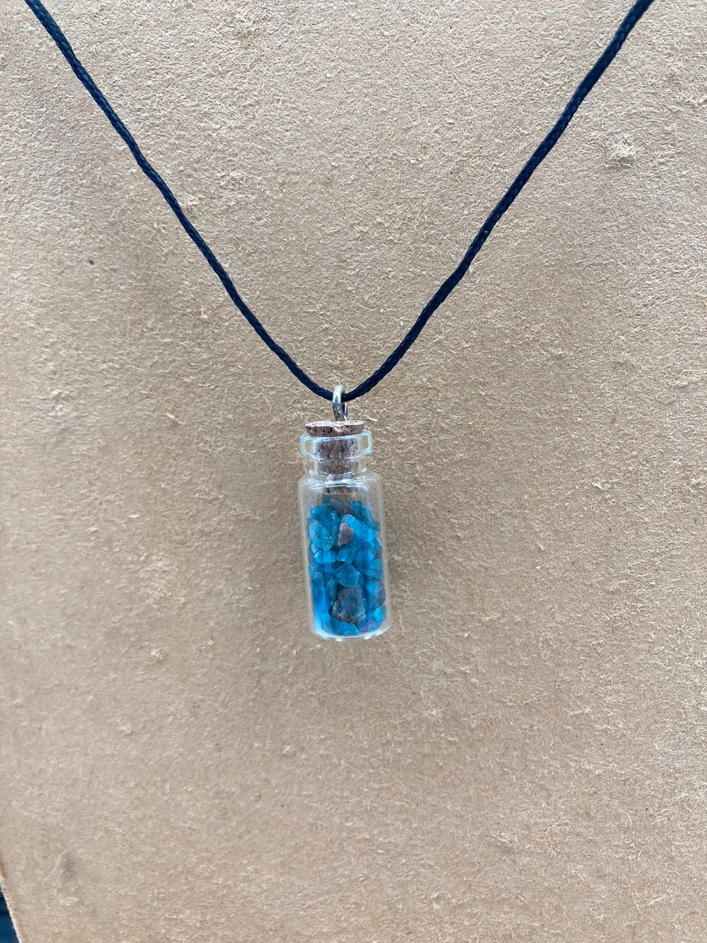 Blue Apatite Crystal Chips Bottle Necklace