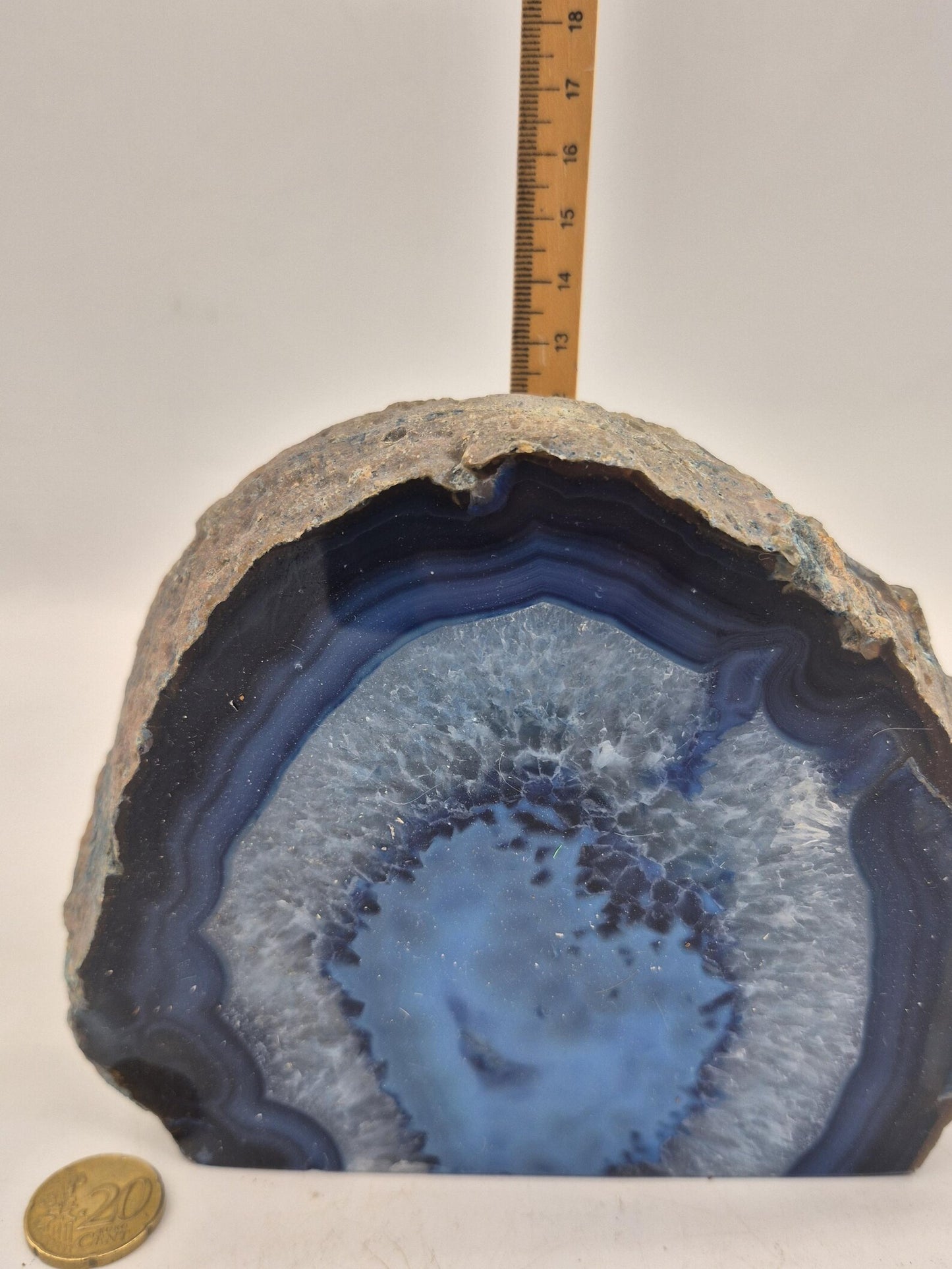 Blue Agate Geode Slice Self-Standing Crystal Display