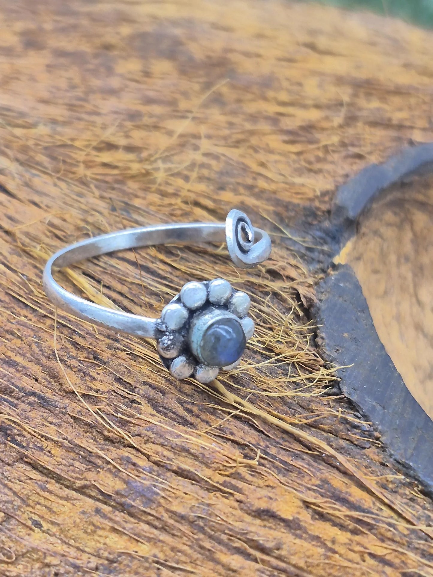 Blue Labradorite Crystal Silver Plated Adjustable Ring for Women
