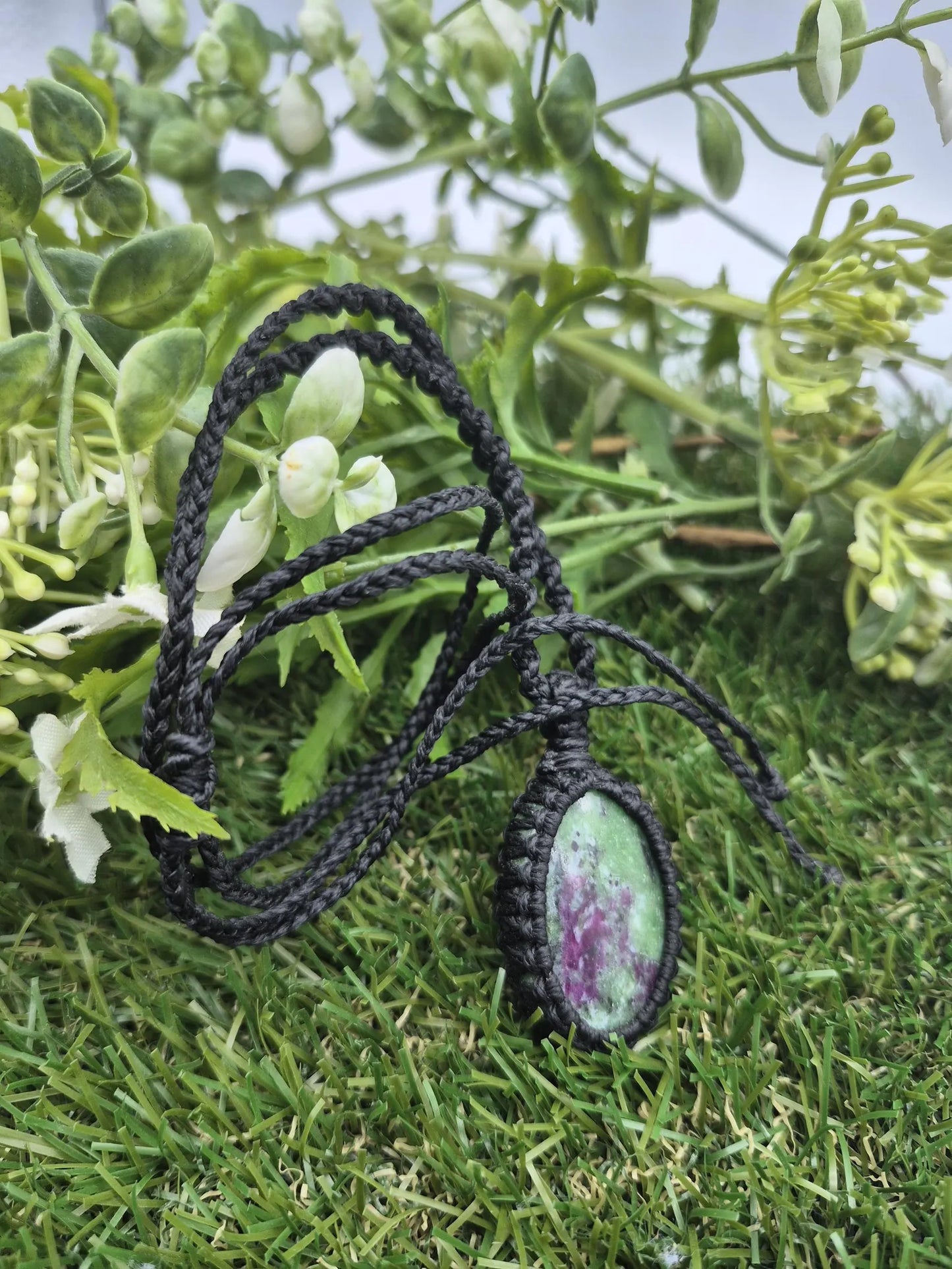 Ruby Zoisite Crystal Macrame Necklace