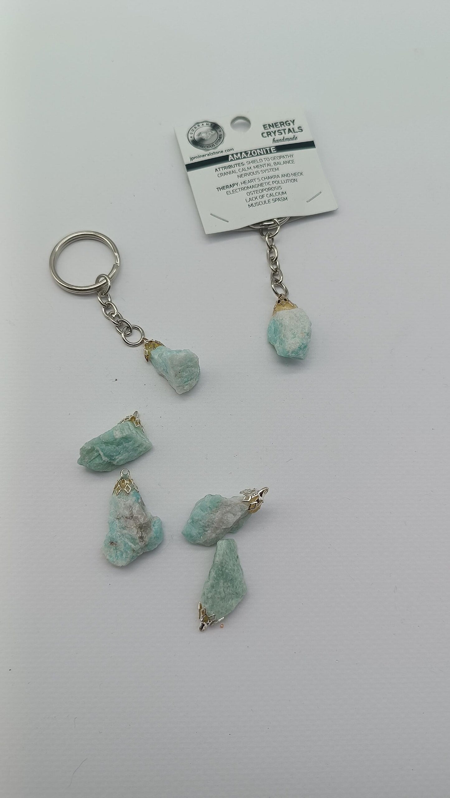 Raw Amazonite Keychain – Natural Blue Green Crystal Gemstone Accessory