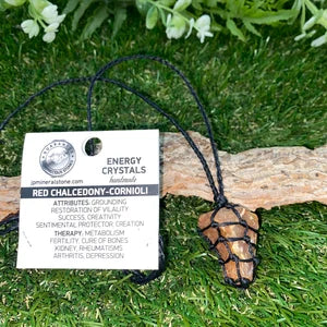 Rough Red Chalcedony - Carnelian Mineral Stone Brazilian Crystal Healing Macrame Wrapped Necklace Protection Gift Accessories