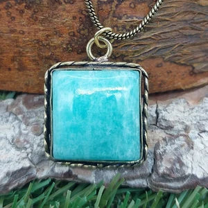 Amazonite Brass Pendant Cabochon Cut Healing Crystal