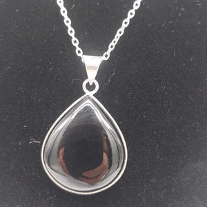 Black Obsidian Silver Plated Brass Pendant Cabochon Cut Healing Crystal