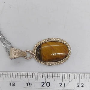 Tiger's Eye Silver Plated Brass Pendant Cabochon Cut Healing Crystal