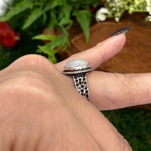 Moonstone Crystal Silver Plated Adjustable Ring