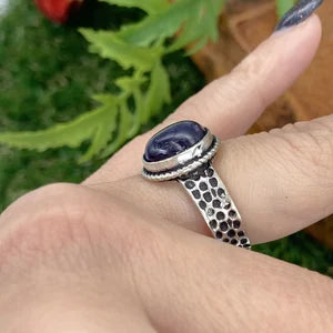 Amethyst Crystal Silver Plated Adjustable Ring