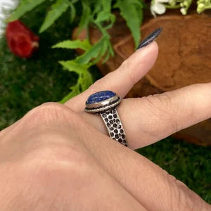 Lapis Lazuli Crystal Silver Plated Adjustable Ring