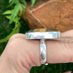 Tiger's Eye cabochon Crystal Silver Plated Adjustable Statement Ring