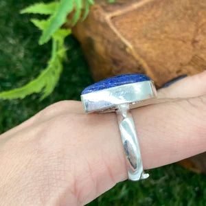 Lapis Lazuli Crystal Silver Plated Adjustable Statement Ring