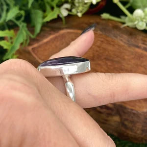 Amethyst Crystal Silver Plated Adjustable Statement Ring