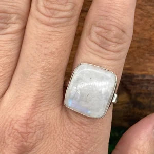 Moonstone Crystal Silver Plated Adjustable Statement Ring