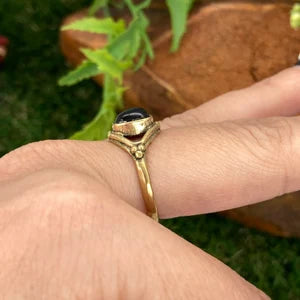 Black Tourmaline Crystal Brass Ring