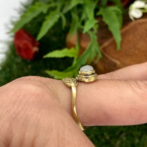 Moonstone Crystal Brass Ring ( adjustable )